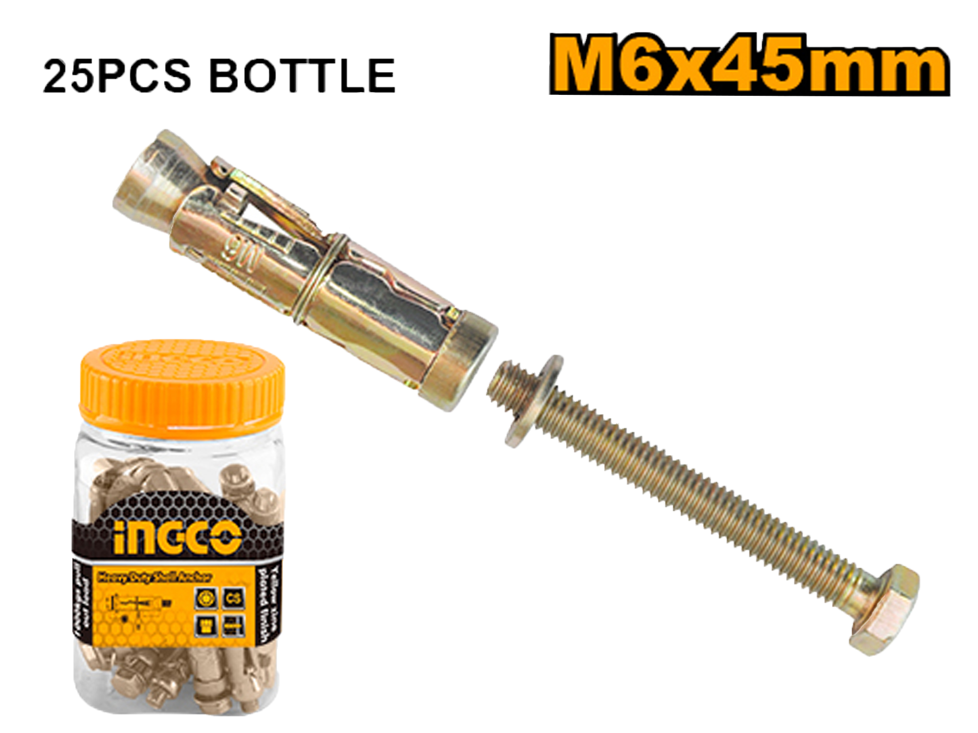 Caja De Tornillos De Expansion Ingco M6 45Mm 25Pzs