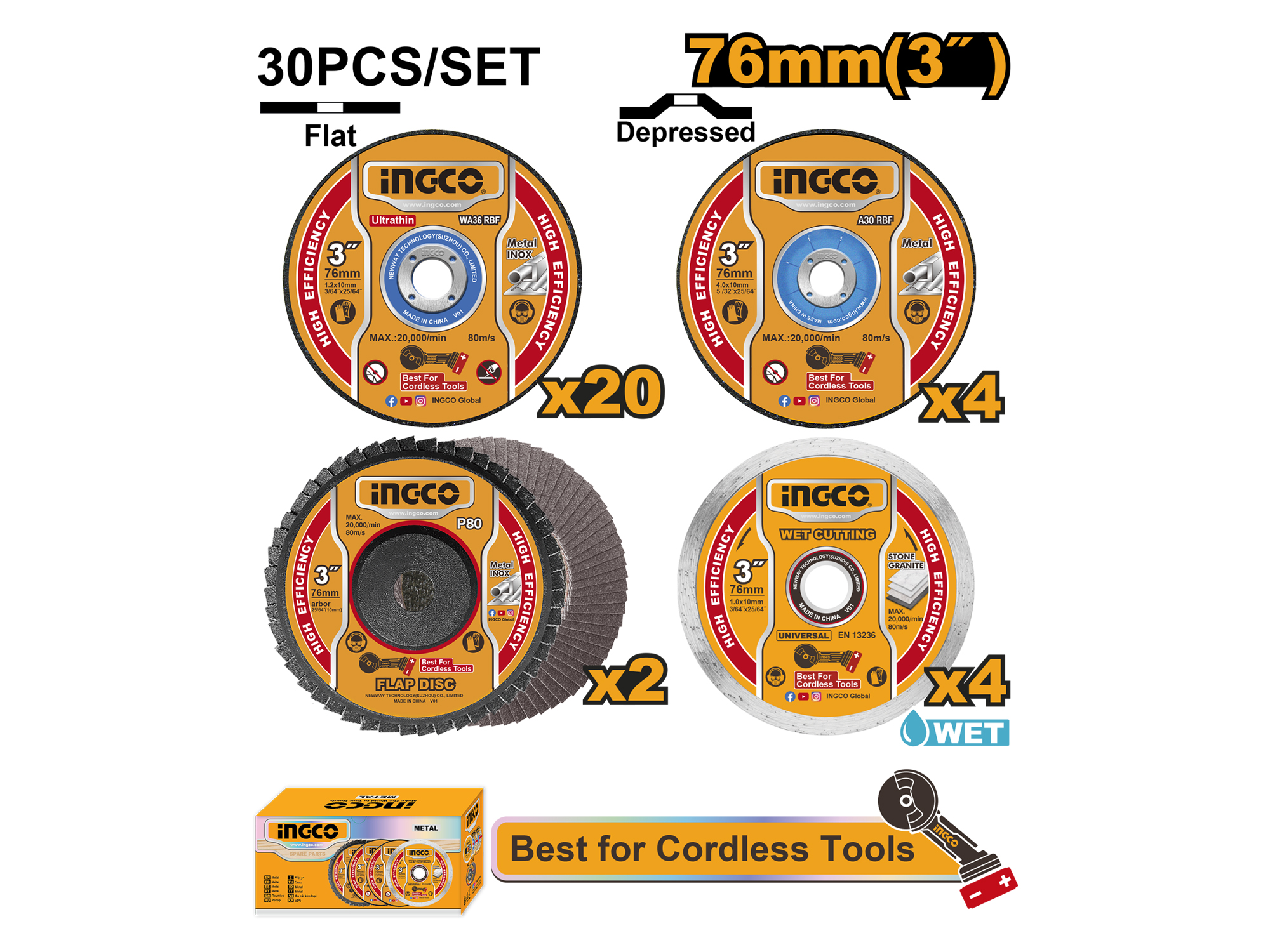 SET DE DISCOS DE CORTE PARA MINI SIERRA INALAMBRICA 3", 30 PZS