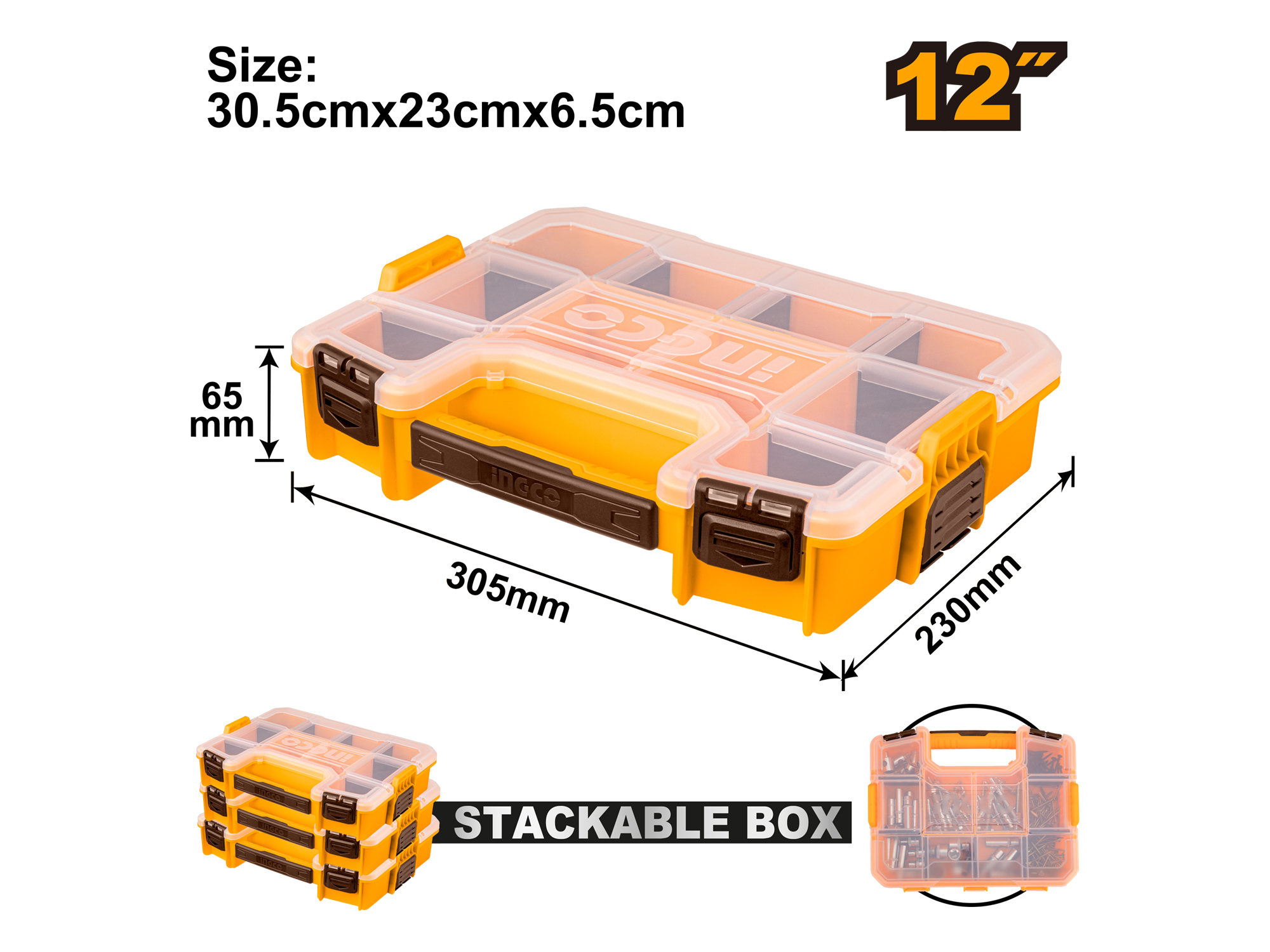CAJA ORGANIZADOR PLASTICO 12" 305X230X65MM INGCO