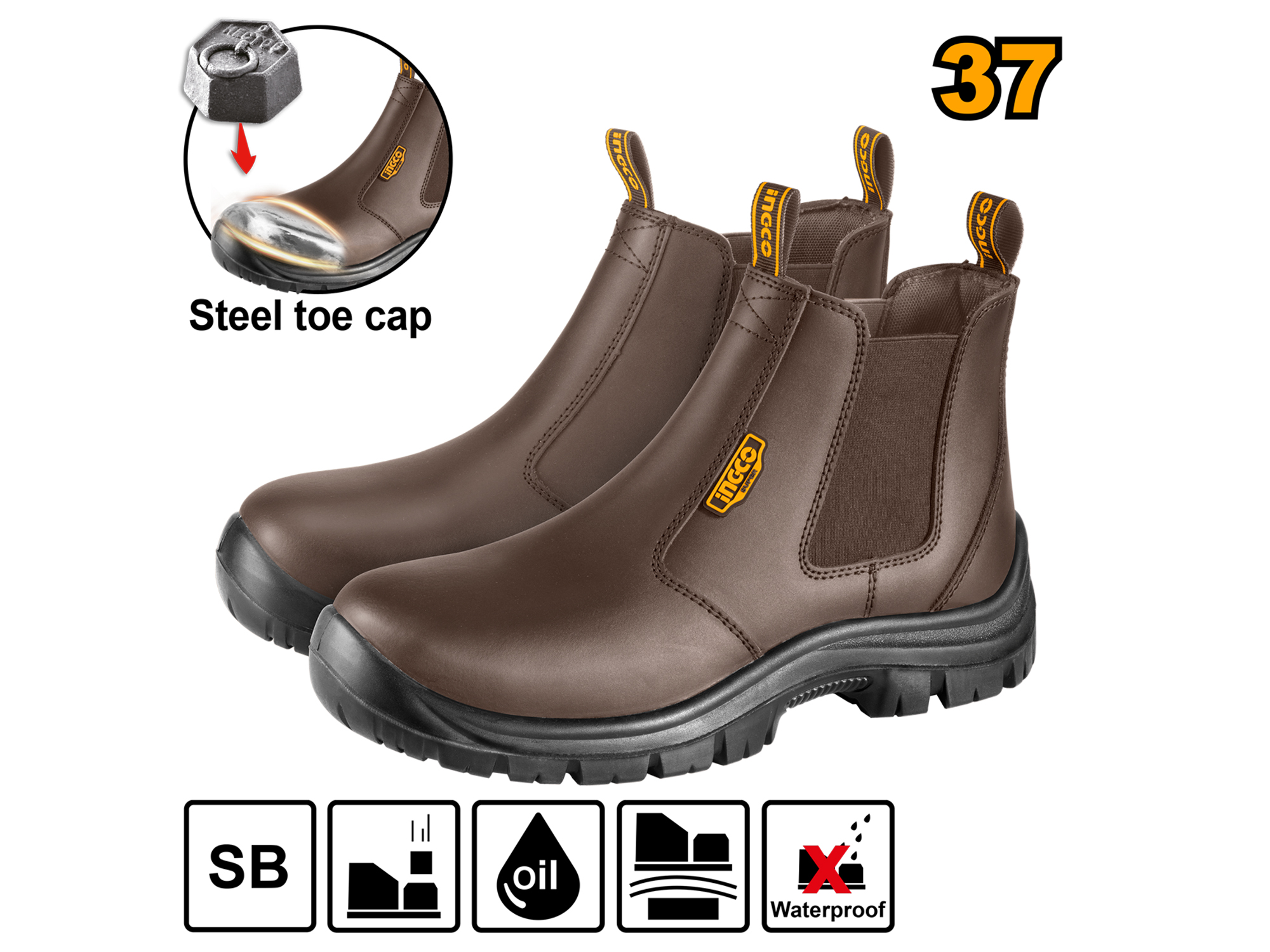 BOTÍN DE SEGURIDAD INDUSTRIAL CUERO LUSTRABLE CAFÉ