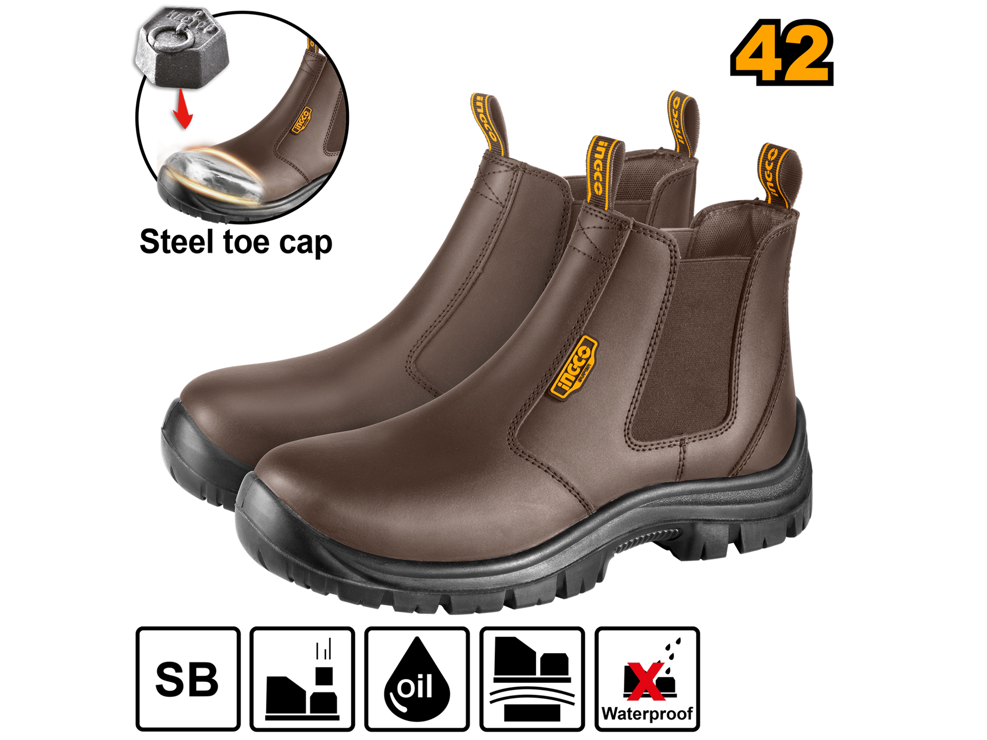 BOTÍN DE SEGURIDAD INDUSTRIAL CUERO LUSTRABLE CAFÉ