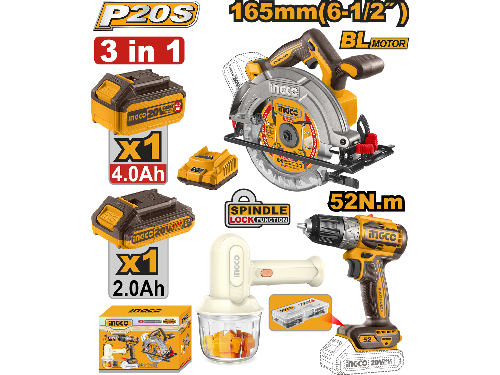 Combo Limitado 20V 2 Pcs Sierra Circular 6-1/2", Atornillador 3/8" Y Licuadora De Mano