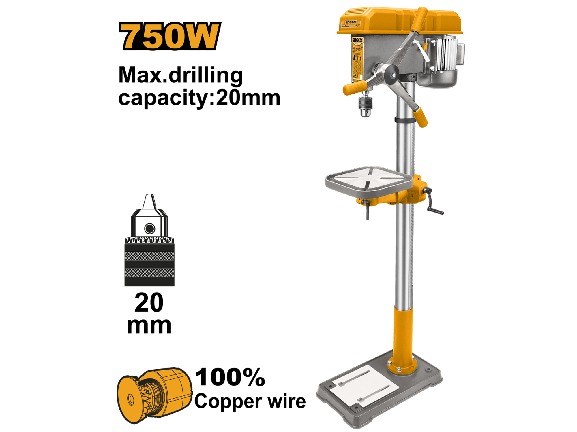 BARRENO DE PEDESTAL INGCO 750W, 16 VEL