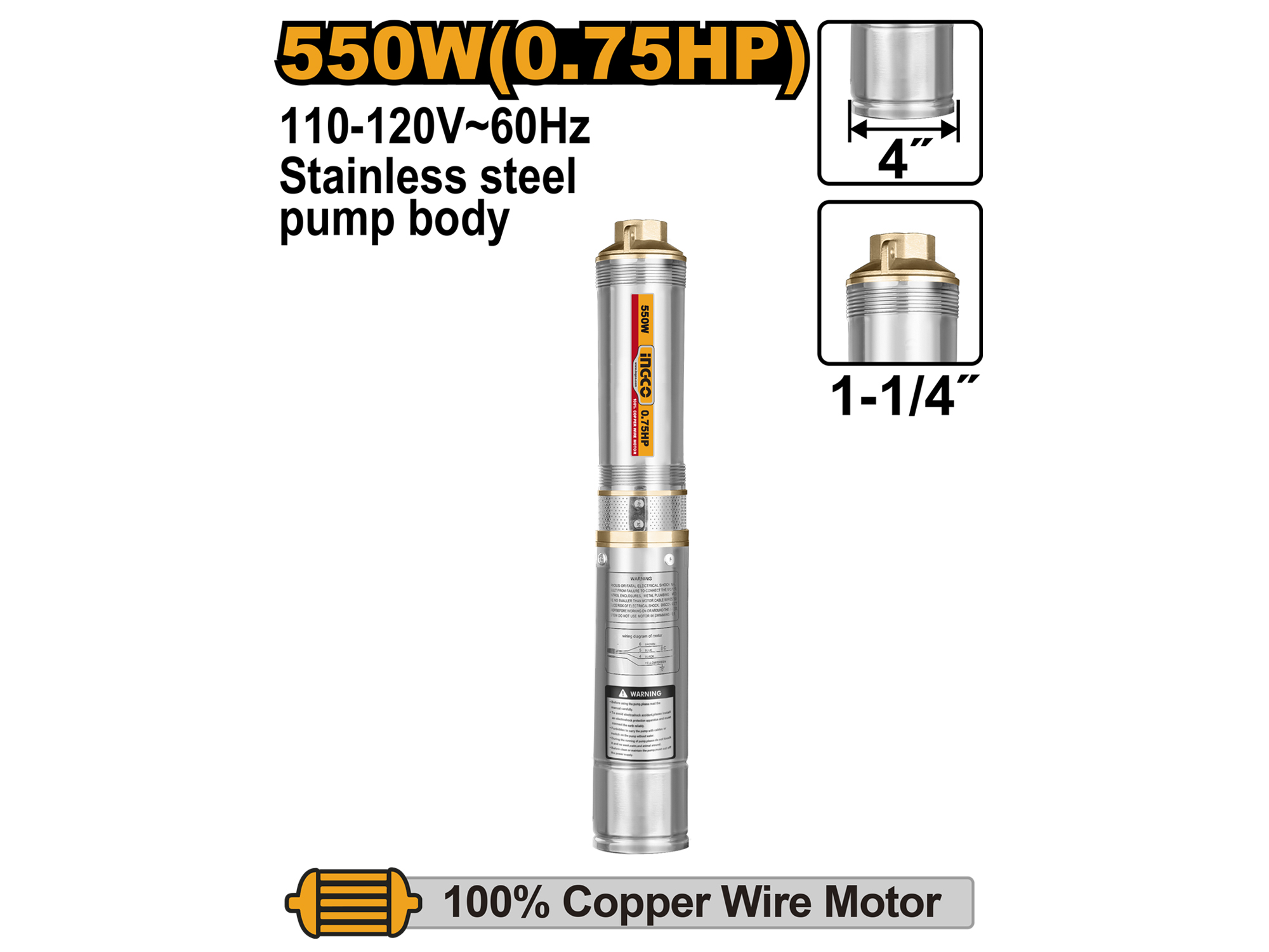 BOMBA SUMERGIBLE 550W/4" /0.75HP