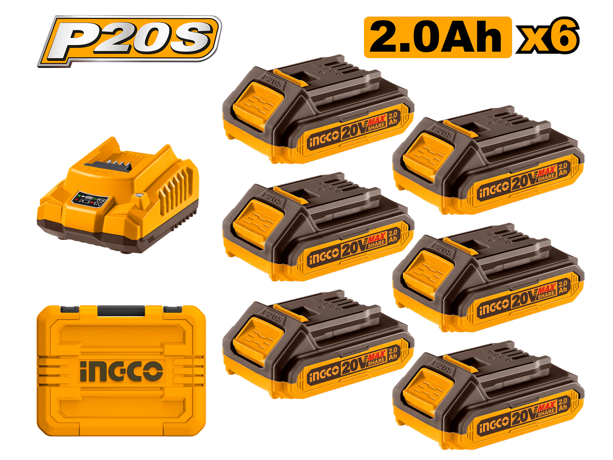SET DE SEIS BATERIAS 20V Y CARGADOR CARGA RAPIDA