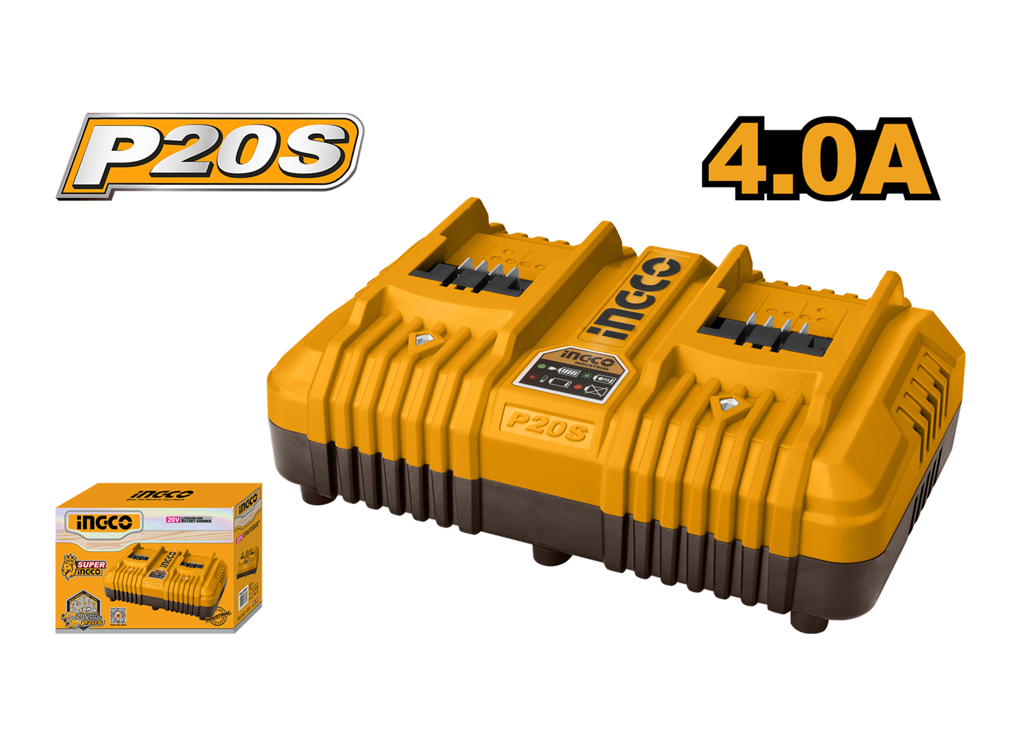 CARGADOR PARA 2 BATERÍAS DE LITIO 20V, 4.0Ah