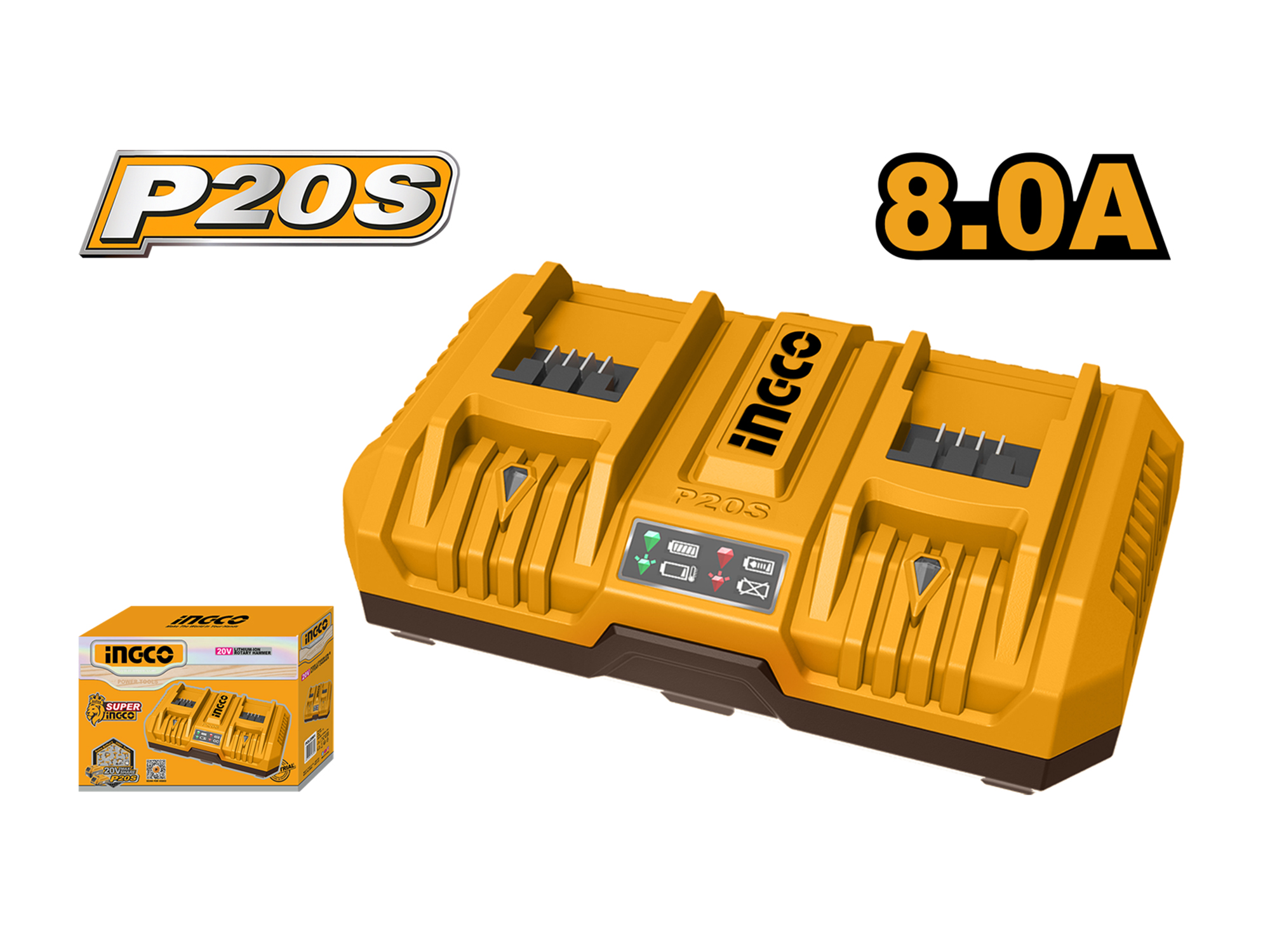 CARGADOR PARA BATERÍAS 20V, DOS PUERTOS 8.0Ah