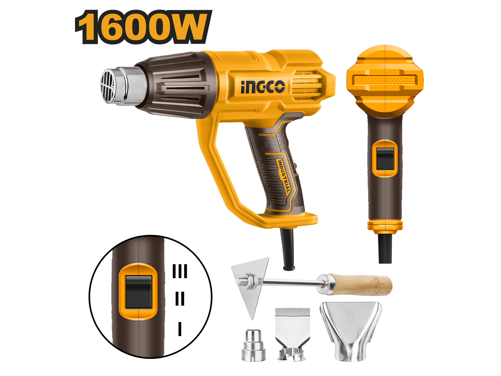 Pistola De Calor 1600W Industrial 3 Velocidades Con 4 Pzs Accesorios