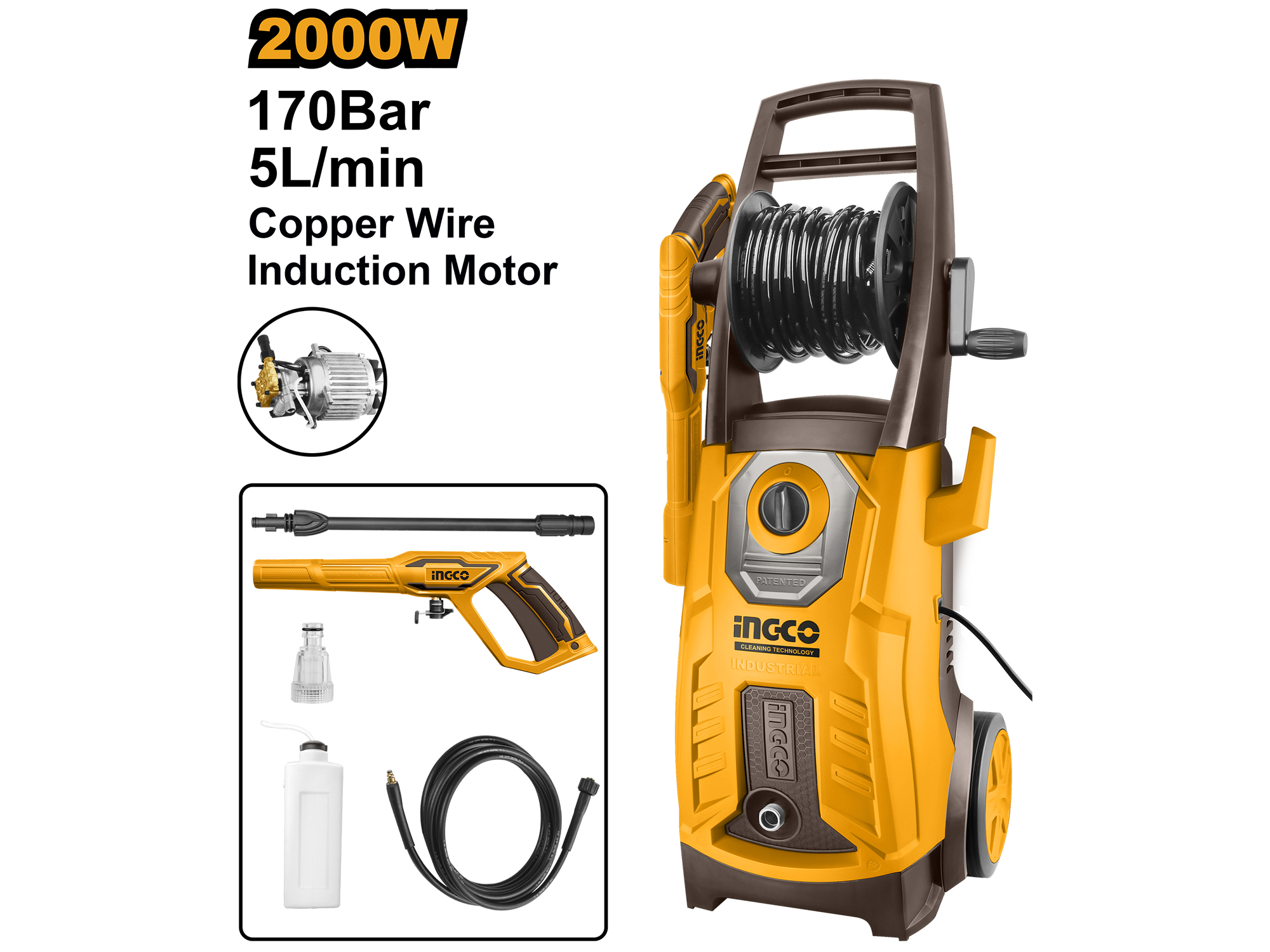 HIDROLAVADORA INGCO INDUSTRIAL 2000W/2465PSI/Q 6.0lpm