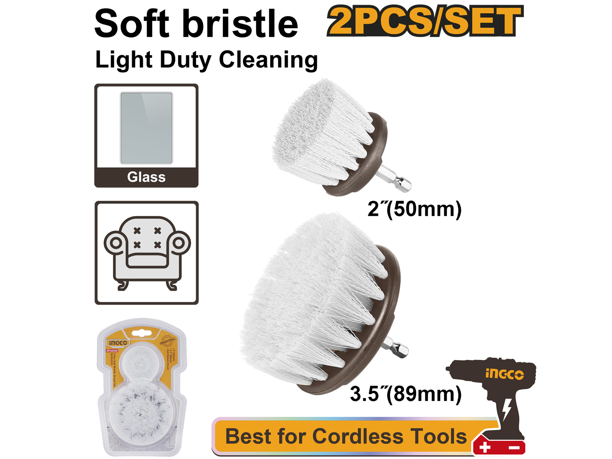 Set De 2 Pzs, 2" Y 3.5" Cepillo Para Patio Con Cerdas Suaves